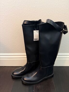 H&M Black Over-the-Knee Smooth Leather Boots